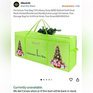 Green Christmas Tree Storage Bag